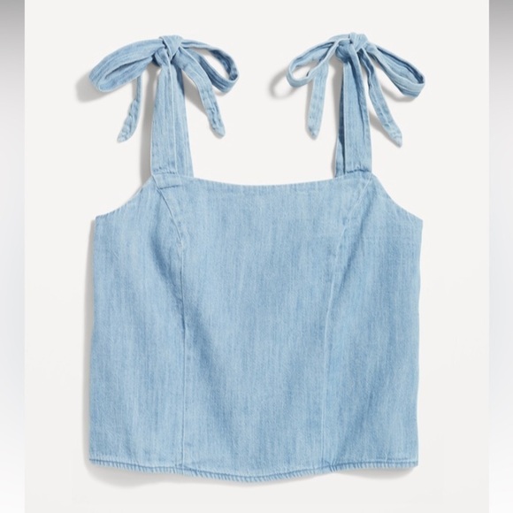 NWT! Old Navy Light Wash Fitted Tie-Shoulder Cropped Jean Corset Cami Top 🤎 - Picture 5 of 9